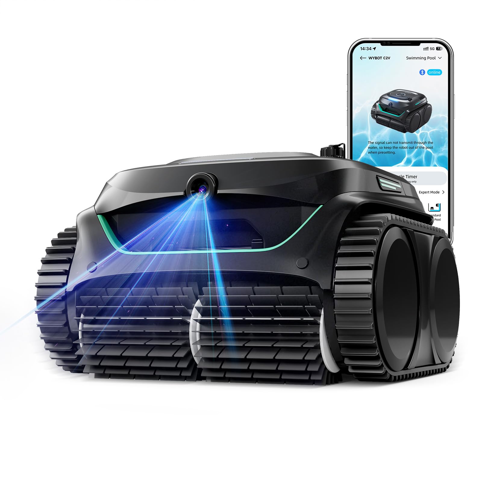 WYBOT C2 Vision AI Camera Cordless Pool Vacuum Robot for inground Pools, 8-in-1 Pool Cleaner, Ultra-fine Filtration, Brushless Motor Powerful Suction, Wall Climbing, Waterline Cleaning, Black Green