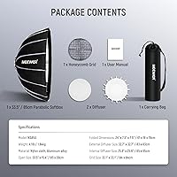 Vista 8 de NEEWER 33.5"/85cm Softbox parabólico hexadecágono, instalación rápida/plegable como paraguas con montaje Bowens, plato de belleza