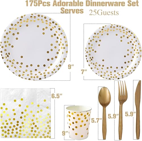 Vista 15 de Birthdayparties 175 platos desechables, platos de papel para fiestas, el juego de vajilla incluye platos llanos de 9 pulgadas, platos de postre de 7