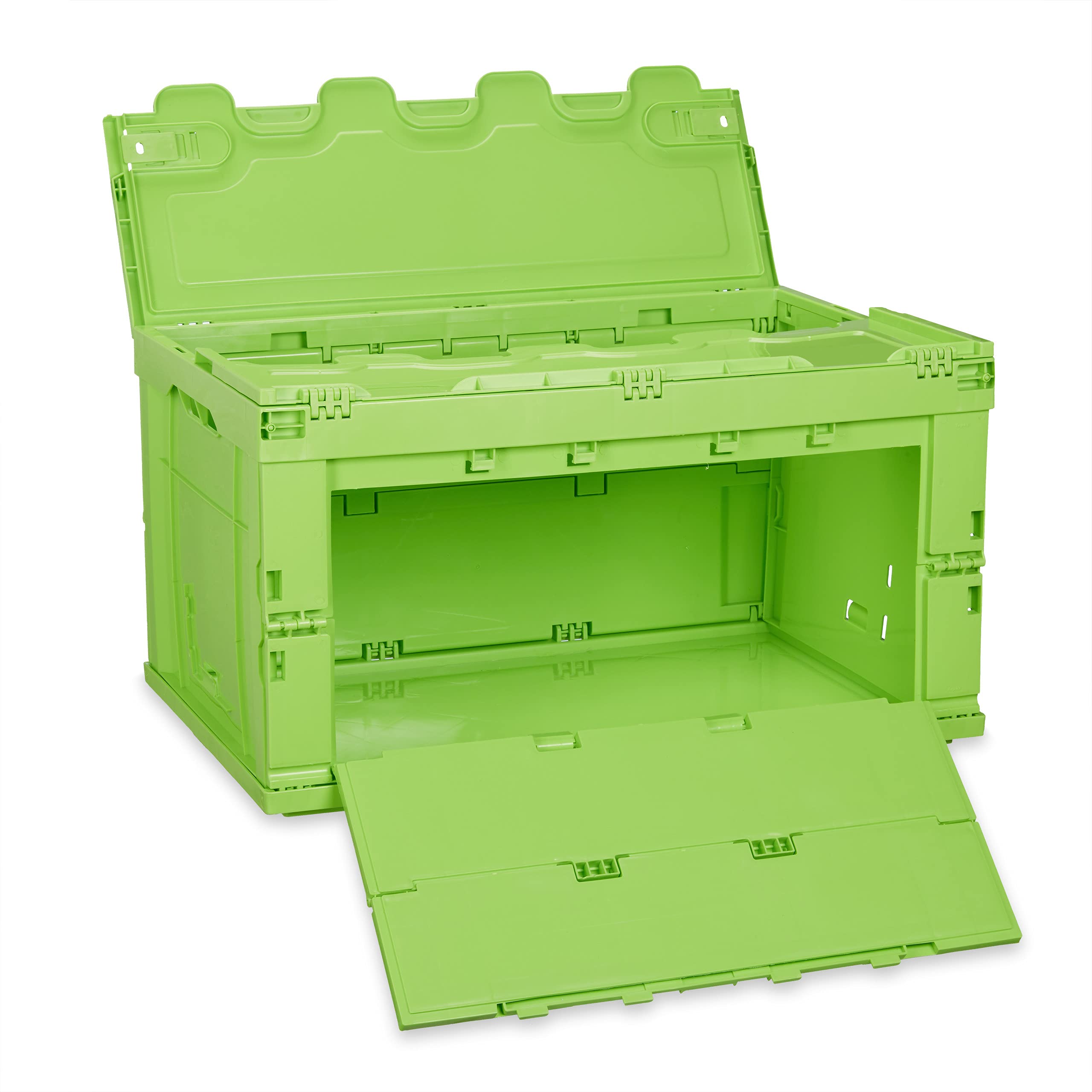 4 x Profi Transportbox, stabil, Gewerbe, hochwertiger Kunststoff, Deckel, Qualität, 60 L, HxBxT 32,5x58,5x39,5cm, grün