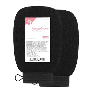 Fatimas Garden Exfoliating Kessa Gloves - Natural Spa Scrubbers, Black 2 Gloves