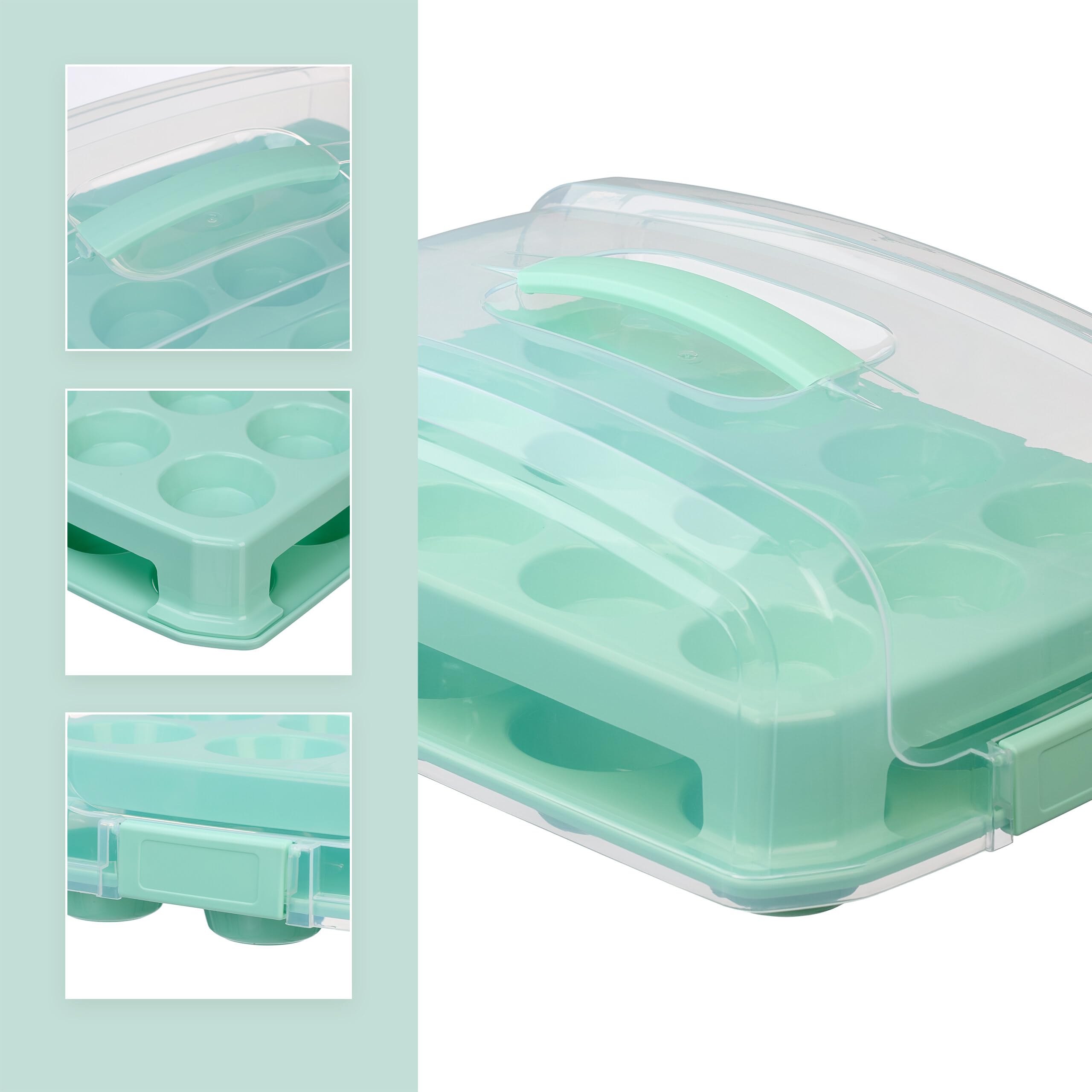 Relaxdays Contenitore Porta Muffin con Coperchio Trasparente, 24 Cupcake Dolci, Plastica, HLP: 16x37,5x28,5 cm, Turchese