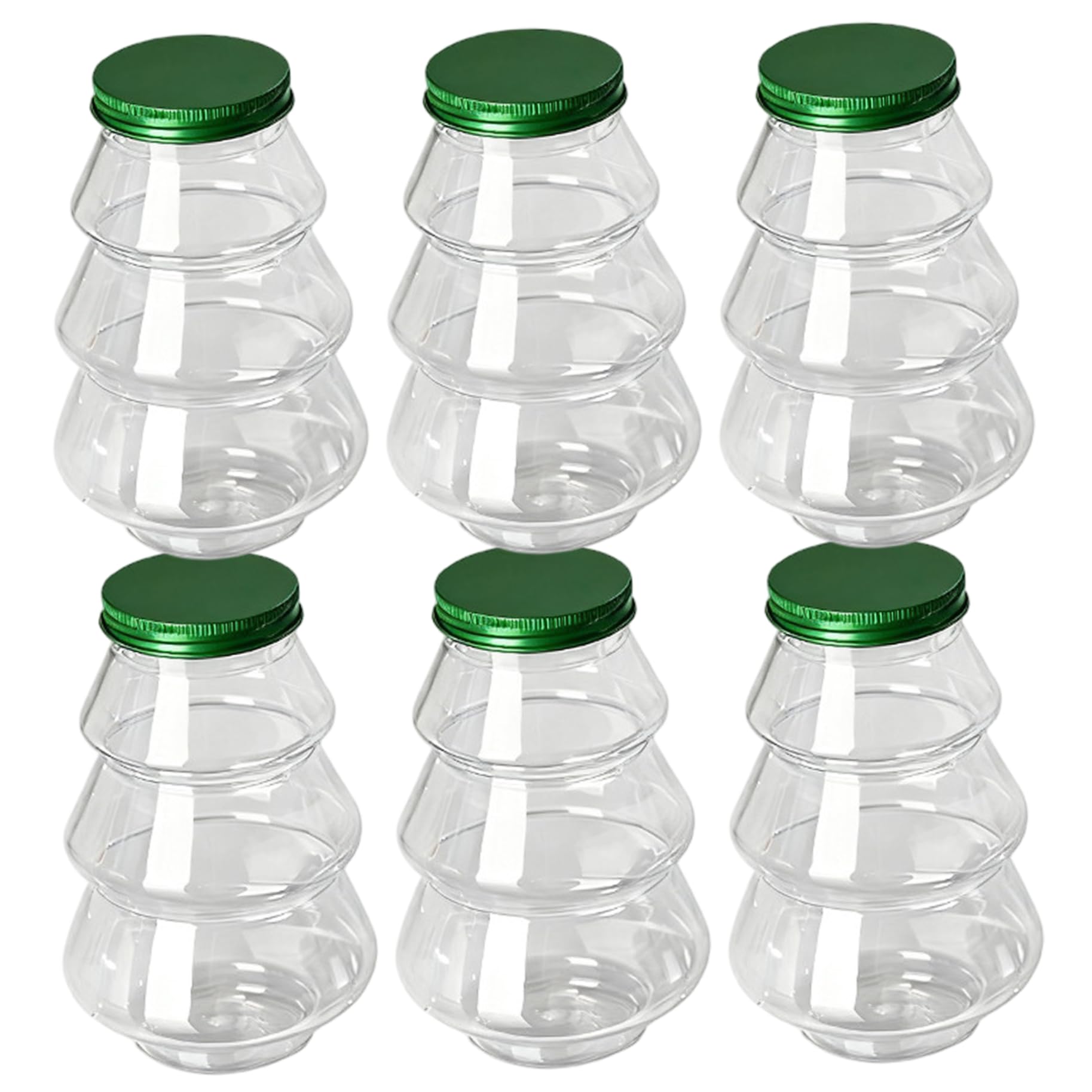 Tsawntd 6Pcs Plastic Jars with Lids, 500ml Clear Christmas Tree Sweet Jars, Empty Storage Containers for Sweets, Candy, Supplements, Favors