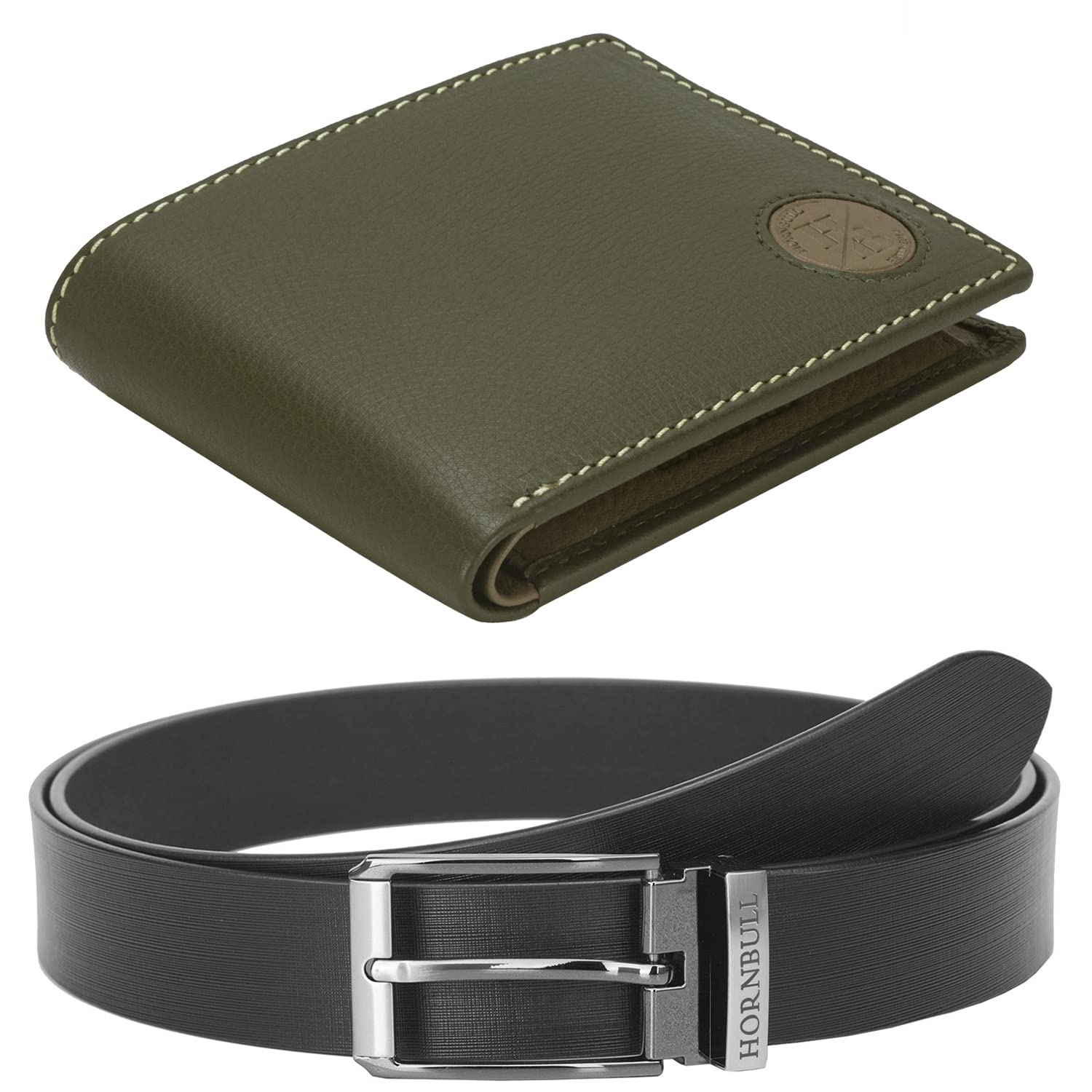 HORNBULL Gift Set for Men | Olive Wallet and Black Belt Men's Combo Gift Set | Leather Wallets for Men | Mens Wallet BWN104165