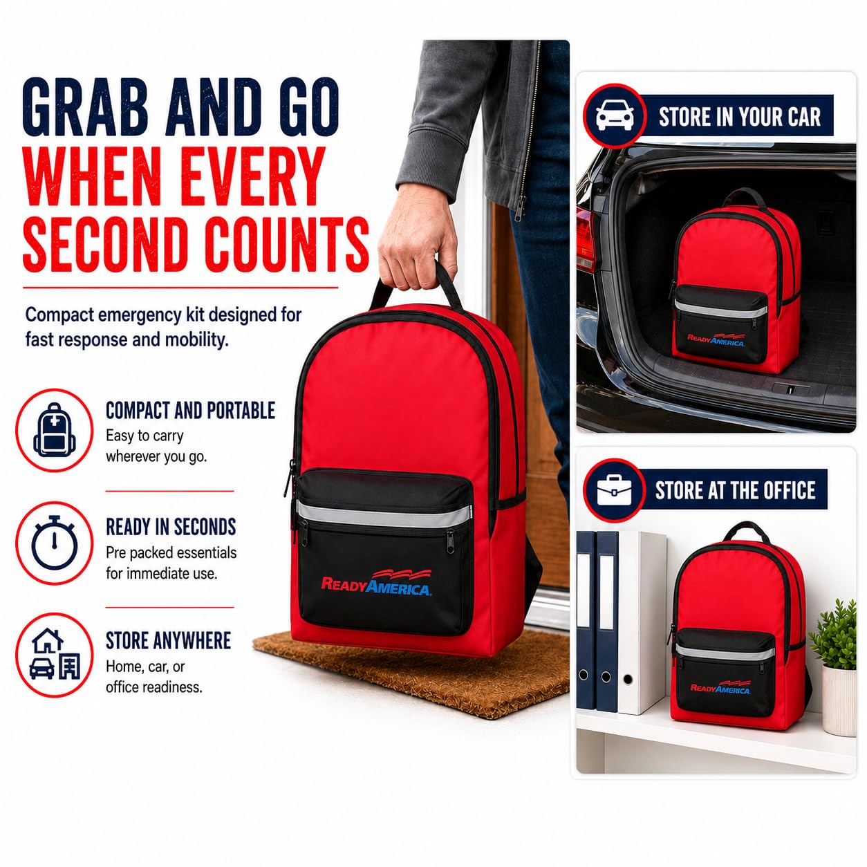 Ready America 70285 2-Person 3-Day Deluxe Emergency Backpack | Premium Survival Kit w Food Water Medical Supplies Tools Blankets & More Disaster Prep Earthquake & Home Safety product thumbnail 3