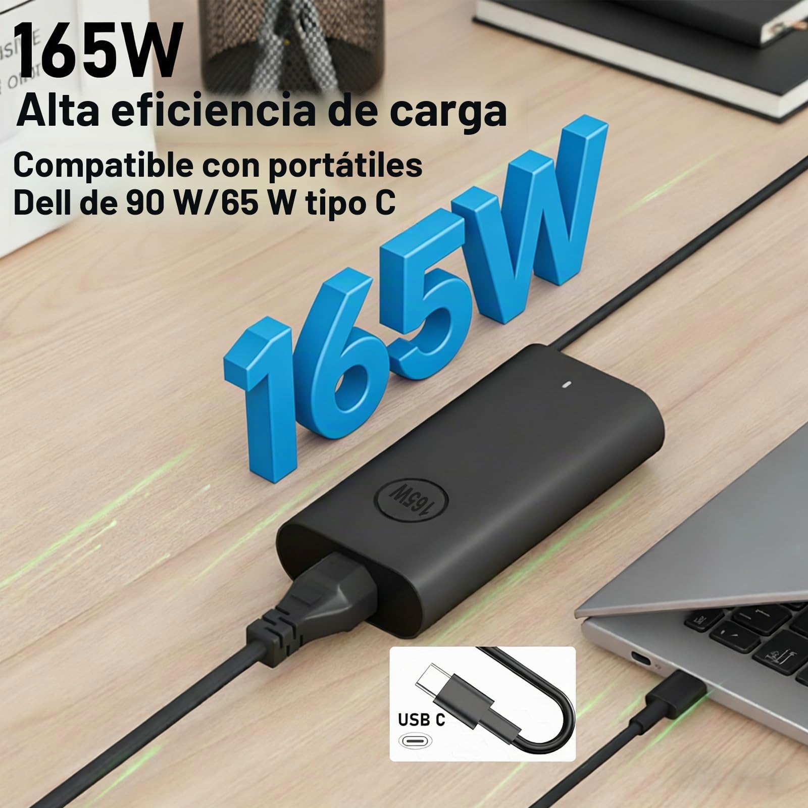165W Cargador Portatil USB C para DELL Precision 5690 5680 5490 3580 3480 | Pro MAX 14 16 18 Plus, Inspiron-14 16 Plus 7640 7430 Pro Rugged, DA165PM210 HA165PM210 LA165PM210 0M9TG5