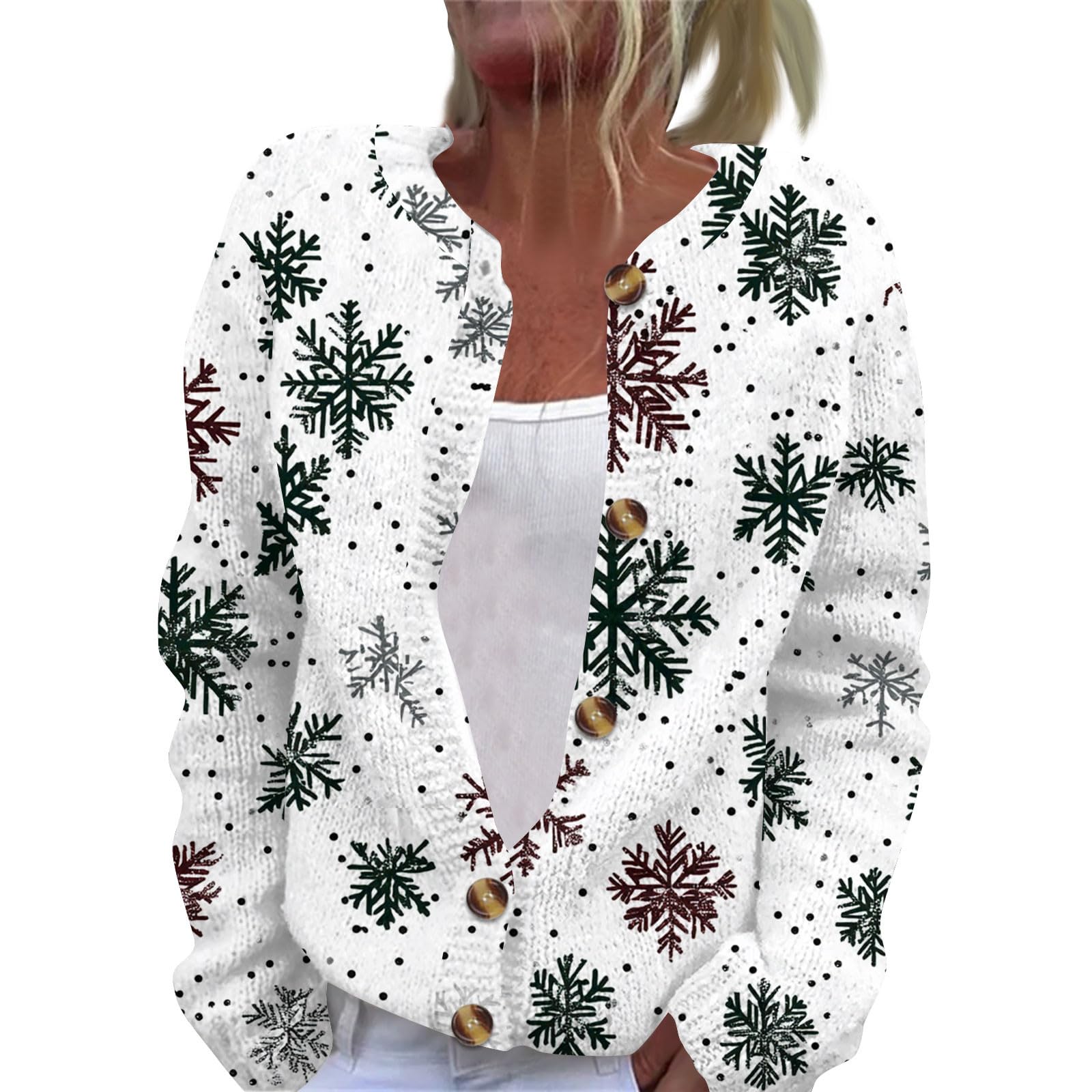 Christmas Sweaters for Women Button Up Graphic Plus Size Cardigan Sweater Loose Fit Long Sleeve Trendy Comfy Cardigans