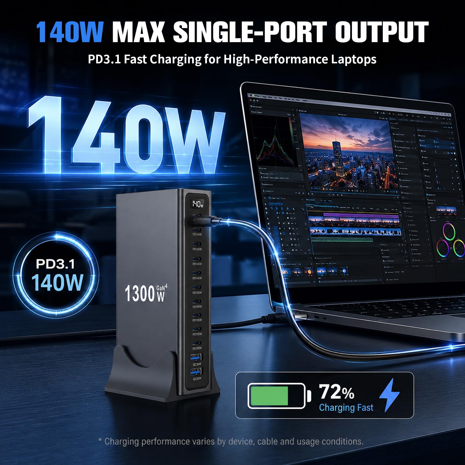 1300W GaN4 USB C Ladegerät Mehrfach – 10×USB-C-Ports (140W/100W)