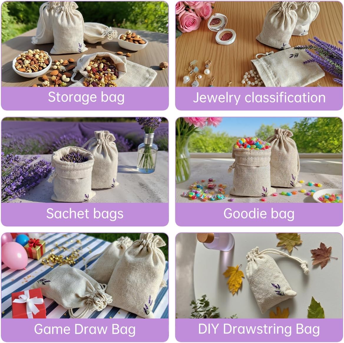 Daclubmenxy 20 PCS Lavender Bags, lavender sachets, Sachet Empty Bag, Drawer Sachets, with Drawstring Cotton Pouch for Filling Spice Jewellery Wedding Clothes Storage (White) - Image 3