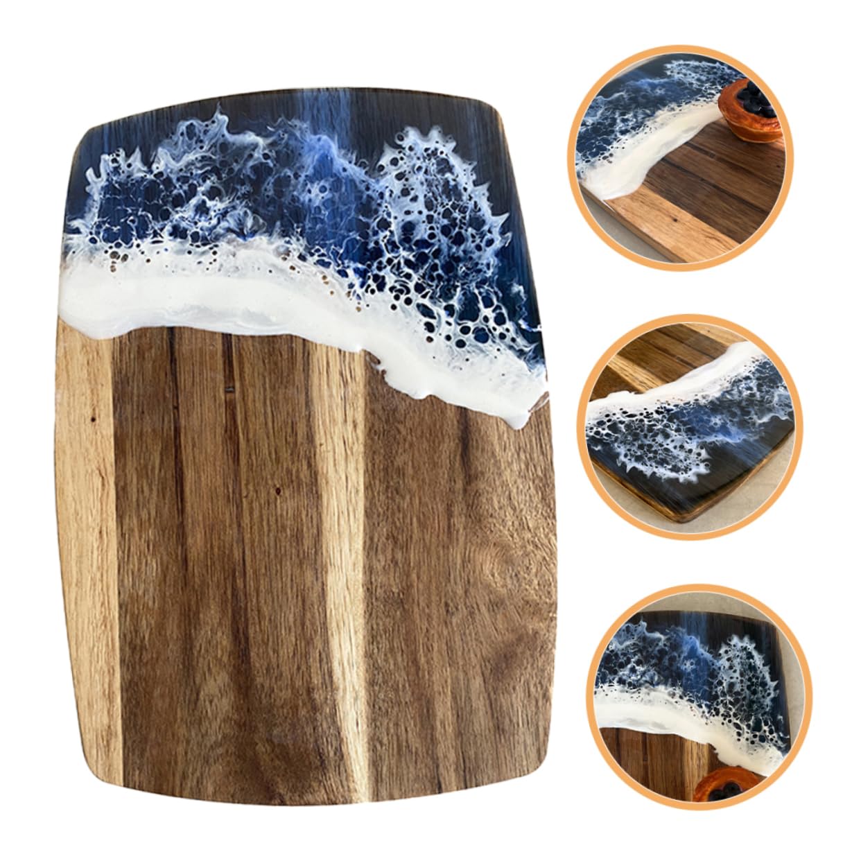 Planche à Découper en Bois avec Insertions Décoratives, Motif Vague