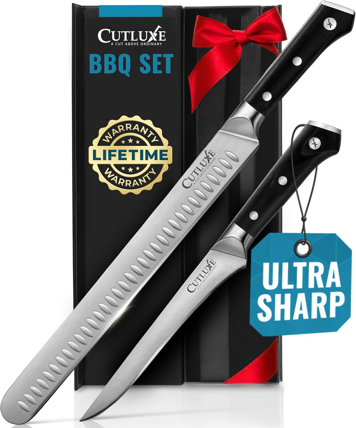 Cutluxe Carving Knife Set for BBQ & Brisket – Razor Sharp German Steel Slicing and Boning Knife for Meat Cutting, Full Tang & Ergonomic Handle, Grilling Gifts for Men – Artisan Series