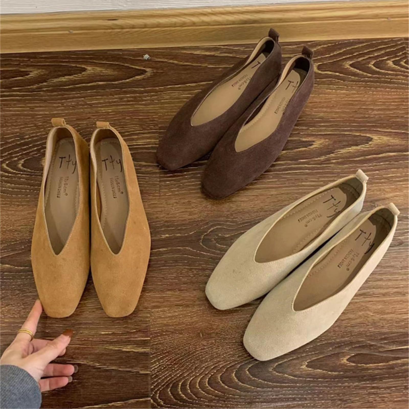 Japonki tańczyliśmy Kobieta Zamsz Kwadratowy Stopy Vintage Mieszkania, Miękkie Slip-On Plecaki, Wygodne Buty Do Sukni Baletowej Do Codziennego Biura-Yellow -42
