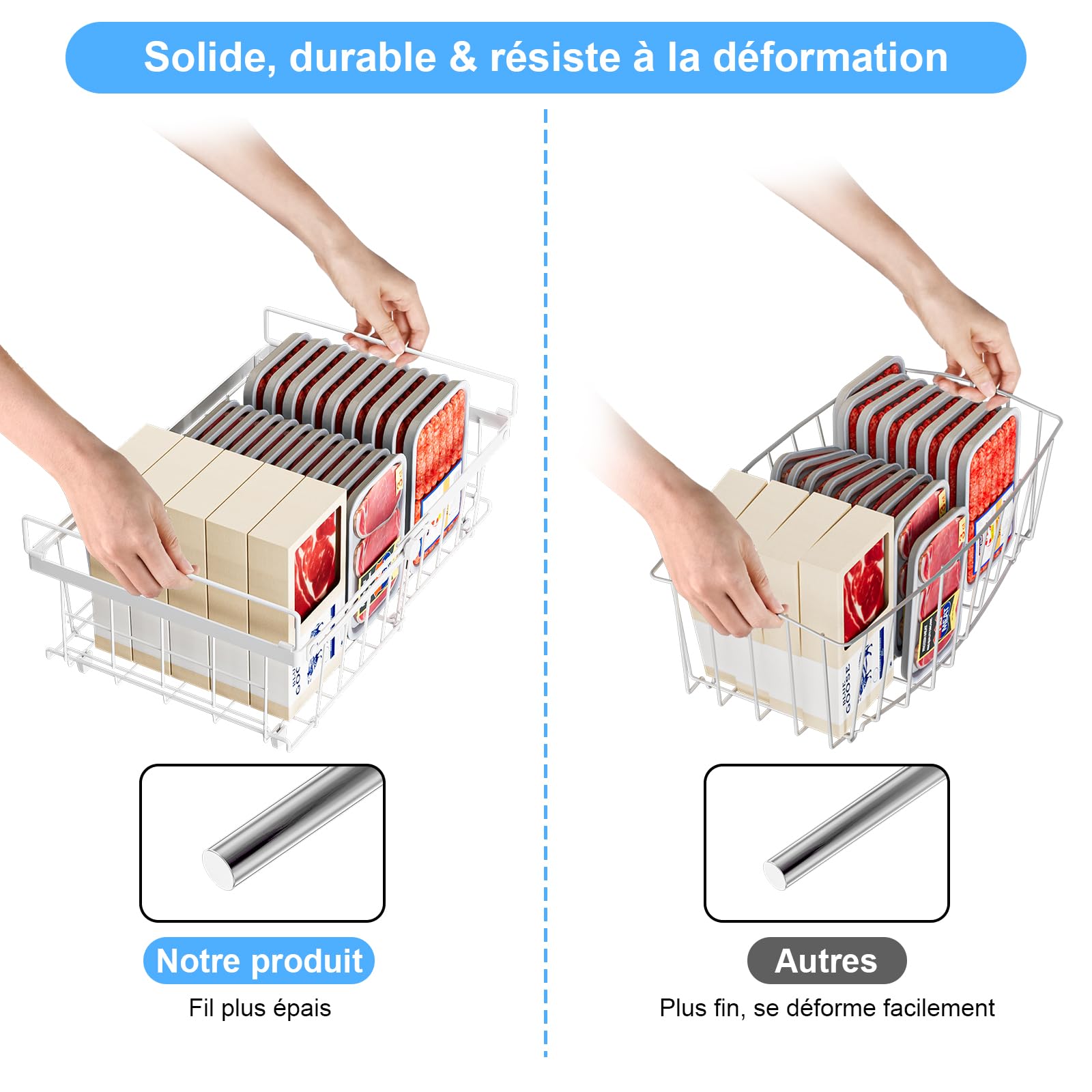4 Pièces Panier Congelateur Coffre,Rangement Congelateur Extensible Empilable avec Poignée,Rangement Congelateur Coffre Pliables,(29-45.5x30.5x15cm) Blanc