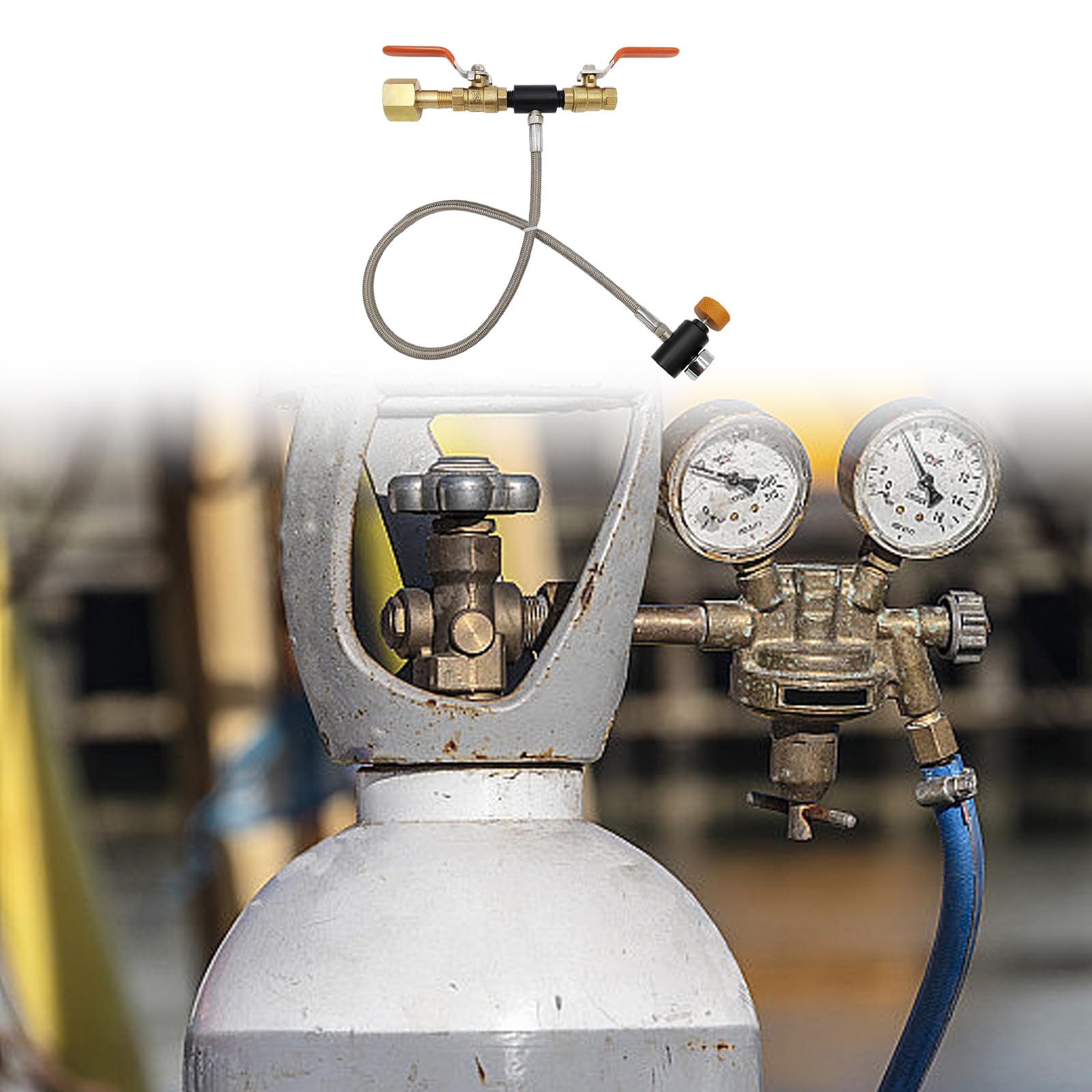 Adattatore di ricarica per bombole di CO2 con tubo intrecciato da 24 pollici e indicatori Valvole di riempimento per serbatoi di CO2 ad alta efficienza per valvole CGA320 Attrezzature per bevande per