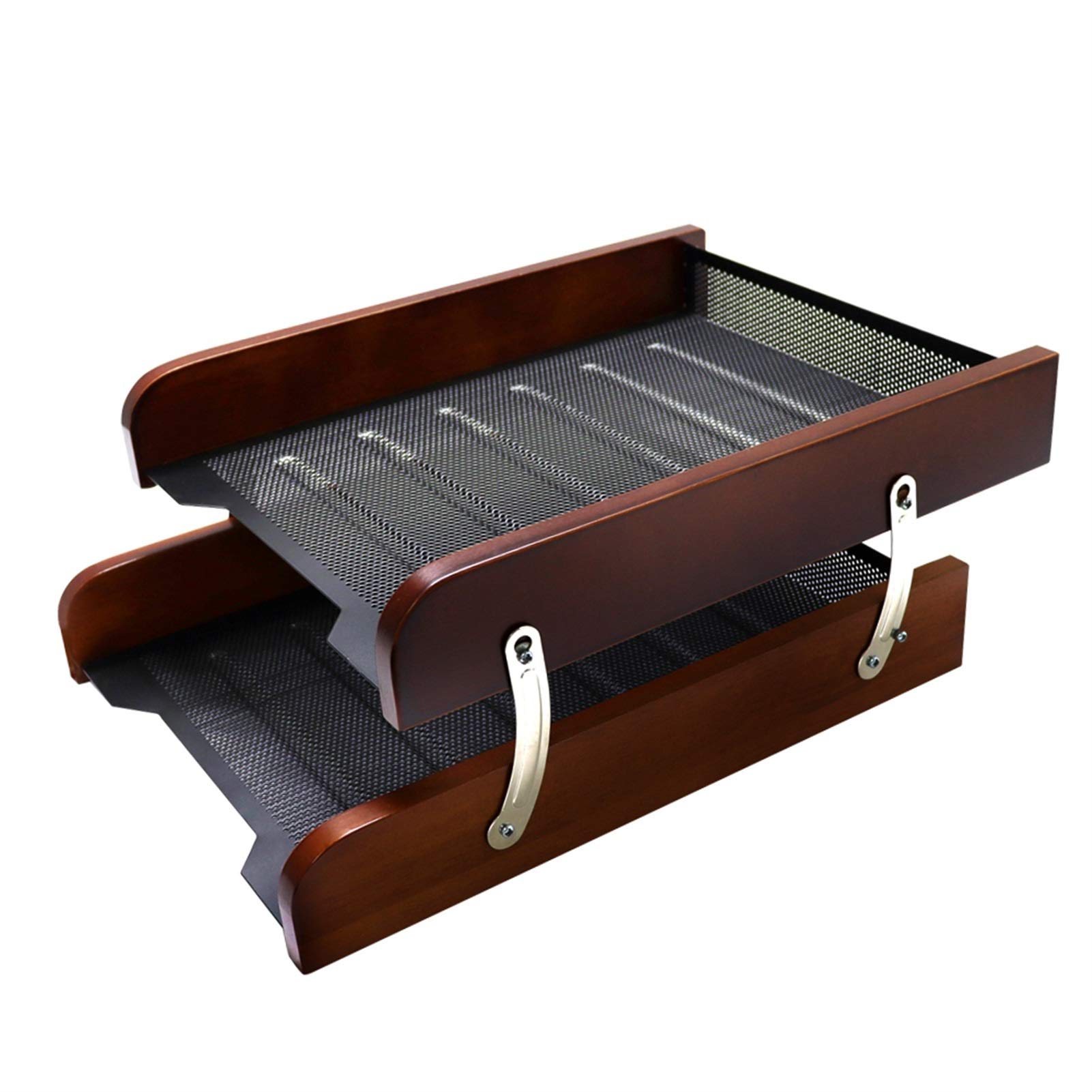 Bandeja organizadora de documentos de madera y metal doble para almacenamiento en la oficina y el hogar, organizador de cartas de papel A4 expandible