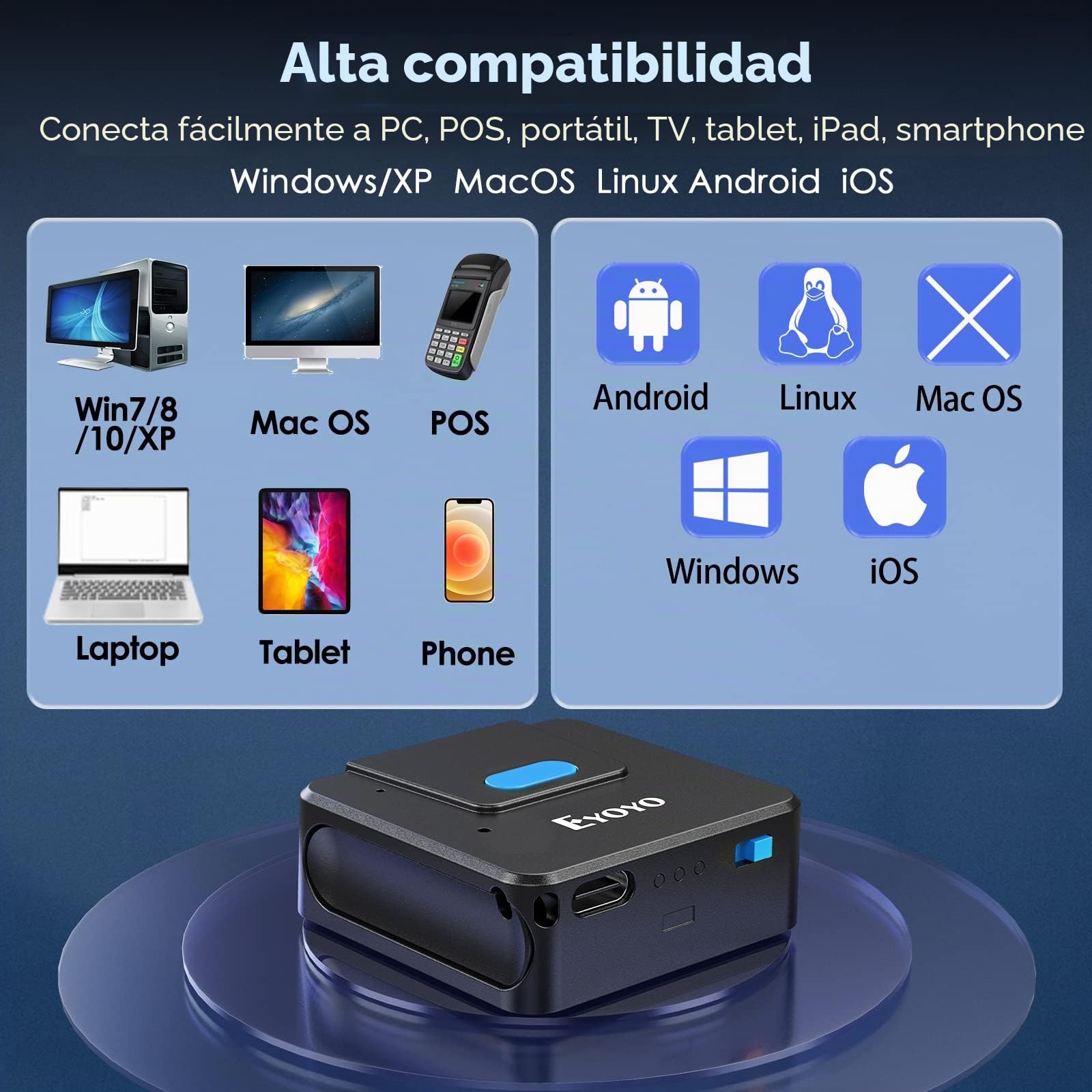 Eyoyo Escáner de código QR, Anillo de Dedo 1D 2D Bluetooth escáner de código de Barras, Mano Izquierda y Derecha, Android Tablet | Lector de código de barras para mano izquierda y derecha, escáner de inventario compatible con iPhone, iPad, tableta Android
