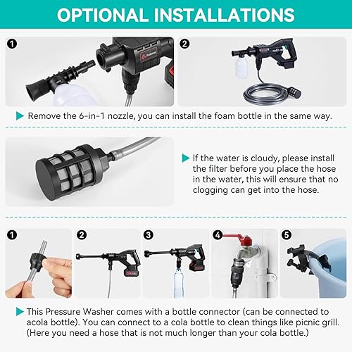 Miniatura 9 de Lavadora a presión inalámbrica de 800 PSI, boquilla 6 en 1, pistola de lavado de coche de 1.5 GPM con manguera de 16.4 pies, lavadora a presión