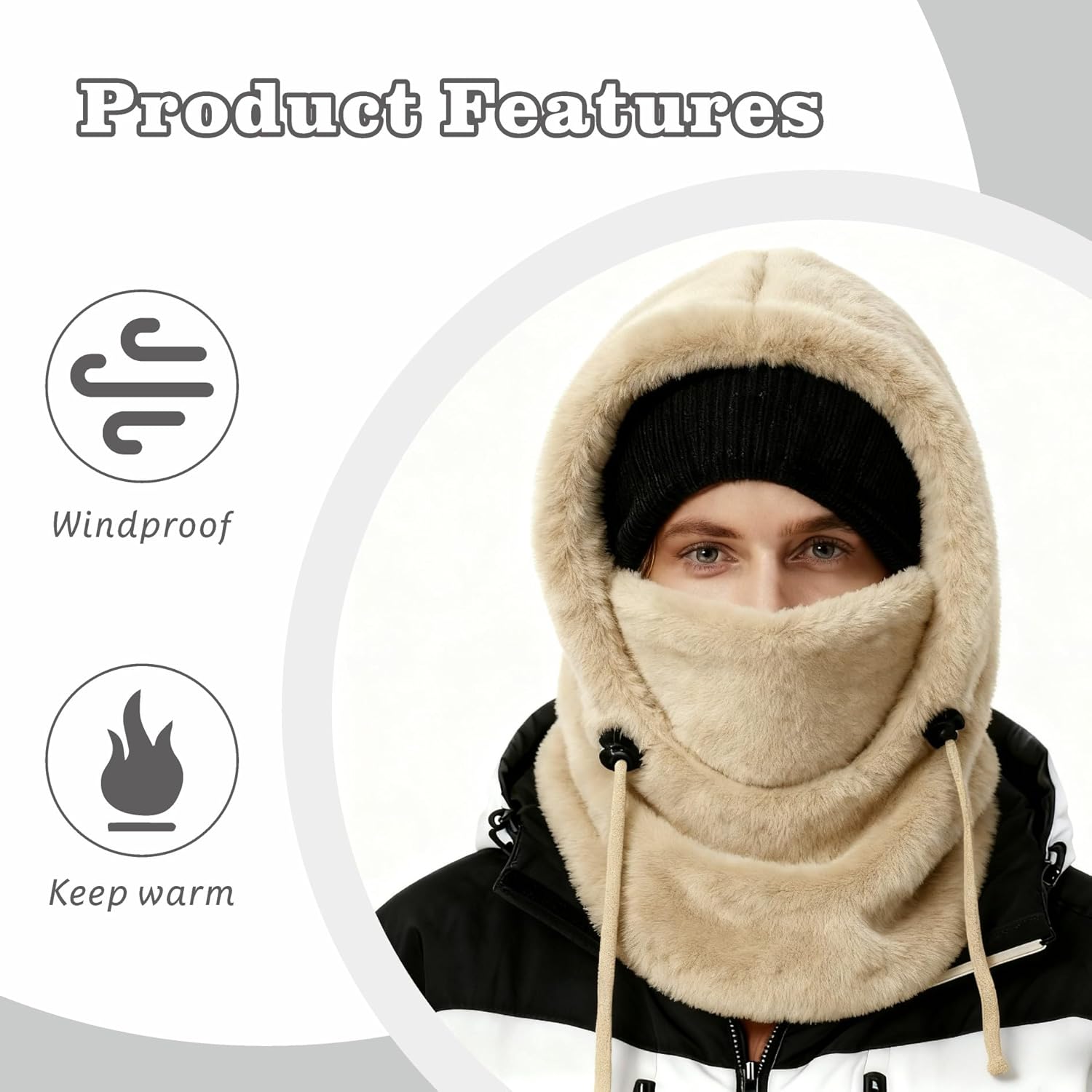 Balaclava Winter Ski Mask for Women Men, Windproof Face Masks Hooded Scarf Cold Weather Gear Neck Warmer Hat - Image 3