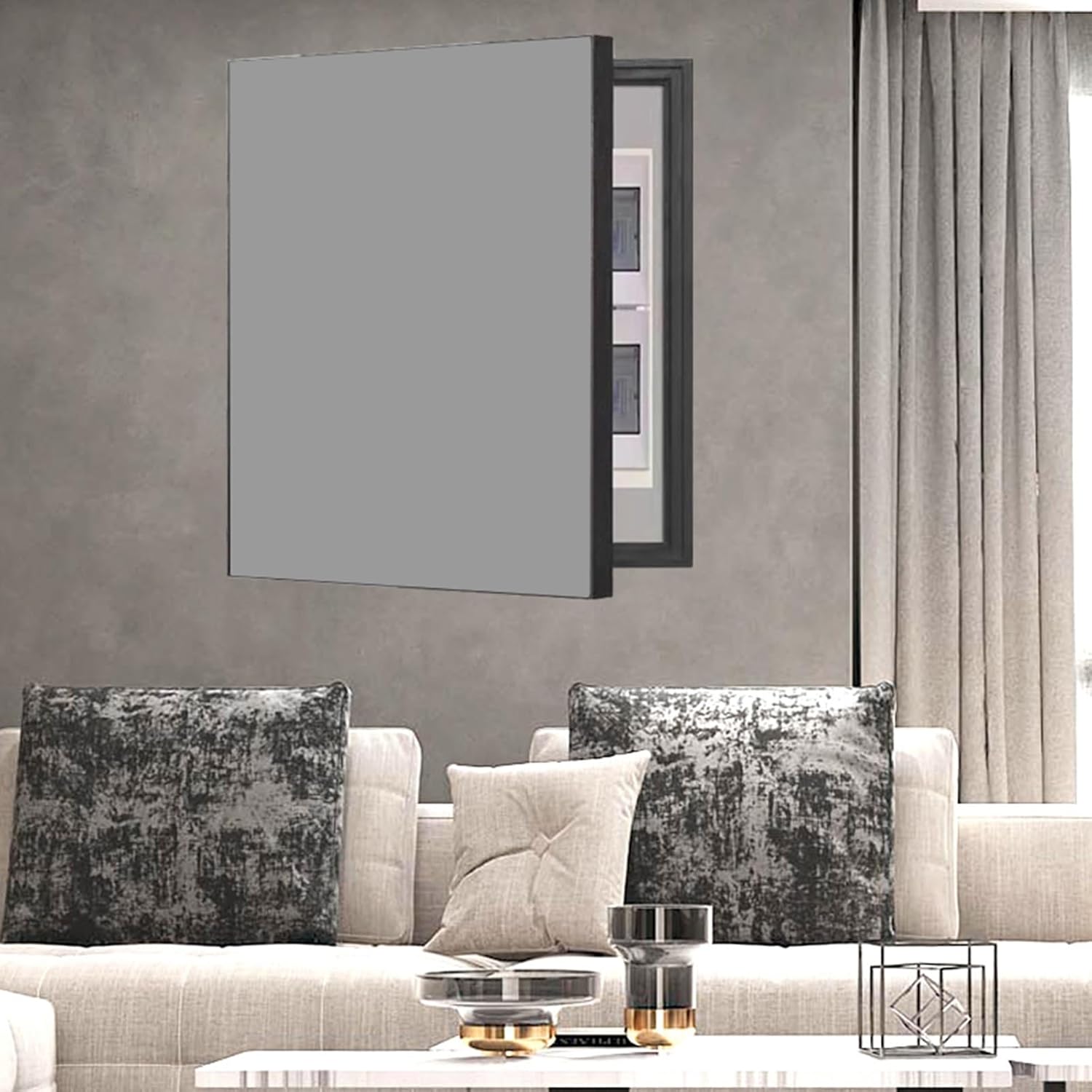 Decorative Fuse Box Cover Cabinet - Solid Black Circuit Breaker Panel with Flip-Up Meter Switch, 60x70cm for Hiding Electric Meter Box - Stylish Wall Covering