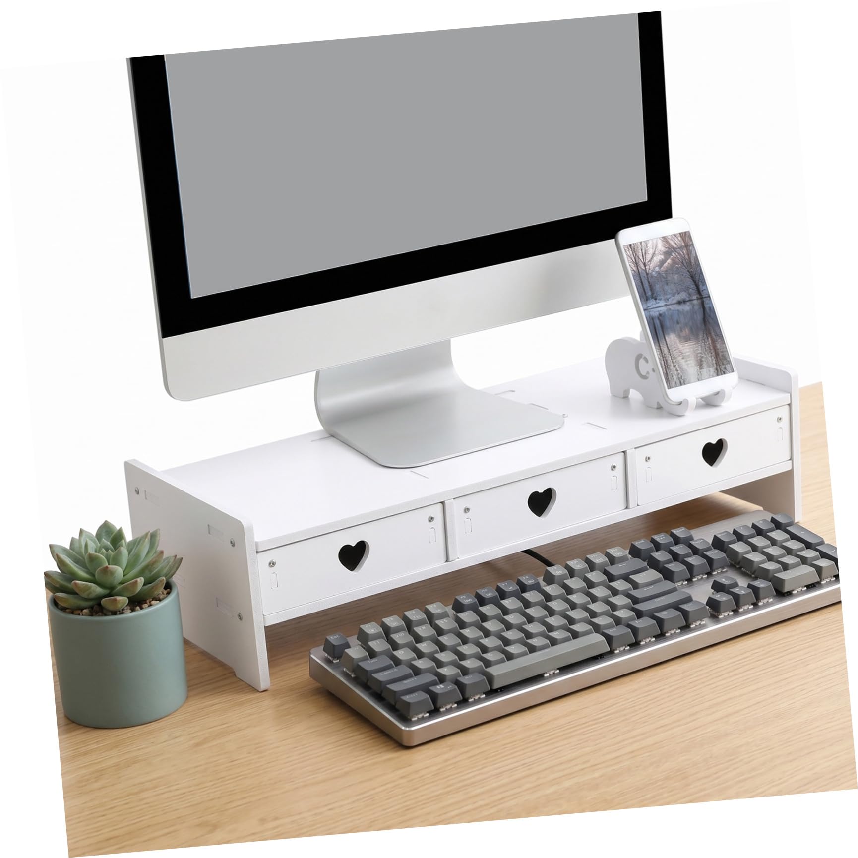 PRETYZOOM Supporto Monitor Cassetti Bianco in Pvc, Rialzo Scrivania