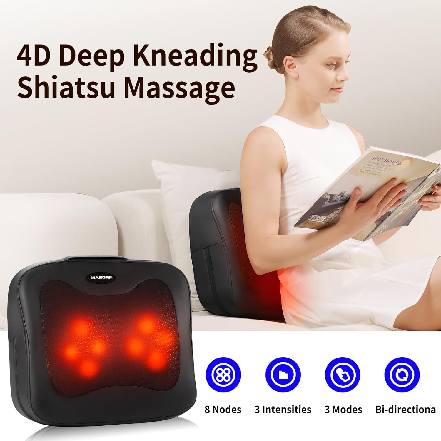 2 in 1 Back Massager and Lumbar Support Pillow with Heat, Shiatsu Massagers Deep Tissue Kneading Massage Pillows for Lower Back Leg Shoulder, Pillow for Office Chair, Gifts for Mom Dad Women Men