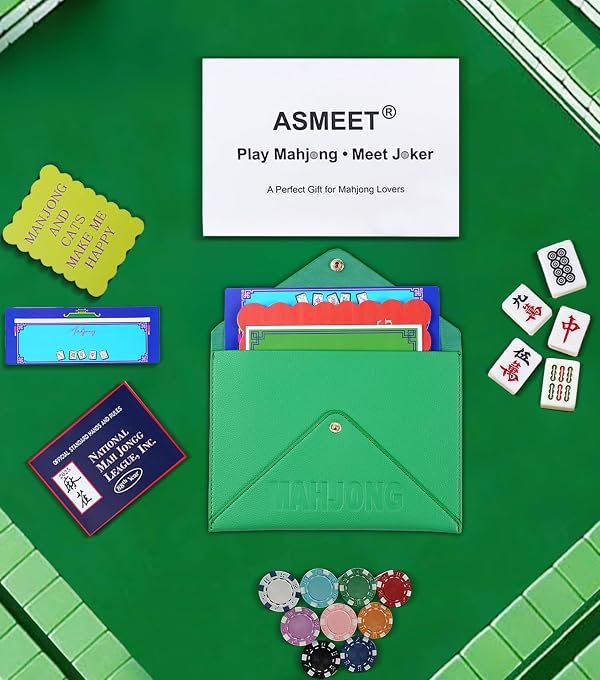 Asmeet Vegan Leather Mahjong Card Sleeve Holder for Men and Women, Fits Most Mahjong Cards, Line Readers & Shuffler Cards, Gift Box Included, Perfect Mah Jong Gift & Accessories (Green, 8.6 * 6.3 in) by Asmeet - Used condition - Image 7