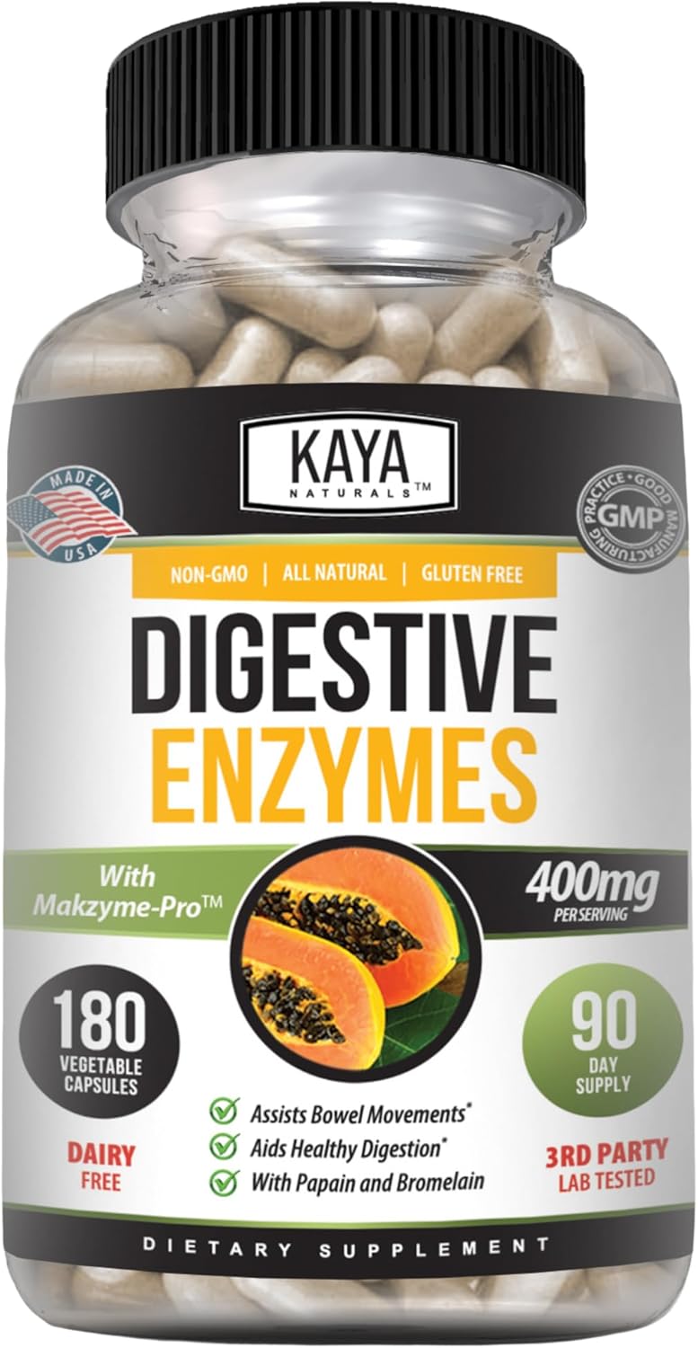 Kaya Naturals Digestive Enzymes with Prebiotics & Probiotics - Constipation & Bloating Relief - Weight Management Pills for Women & Men - Aids Immune Function - 180 Veggie Capsules