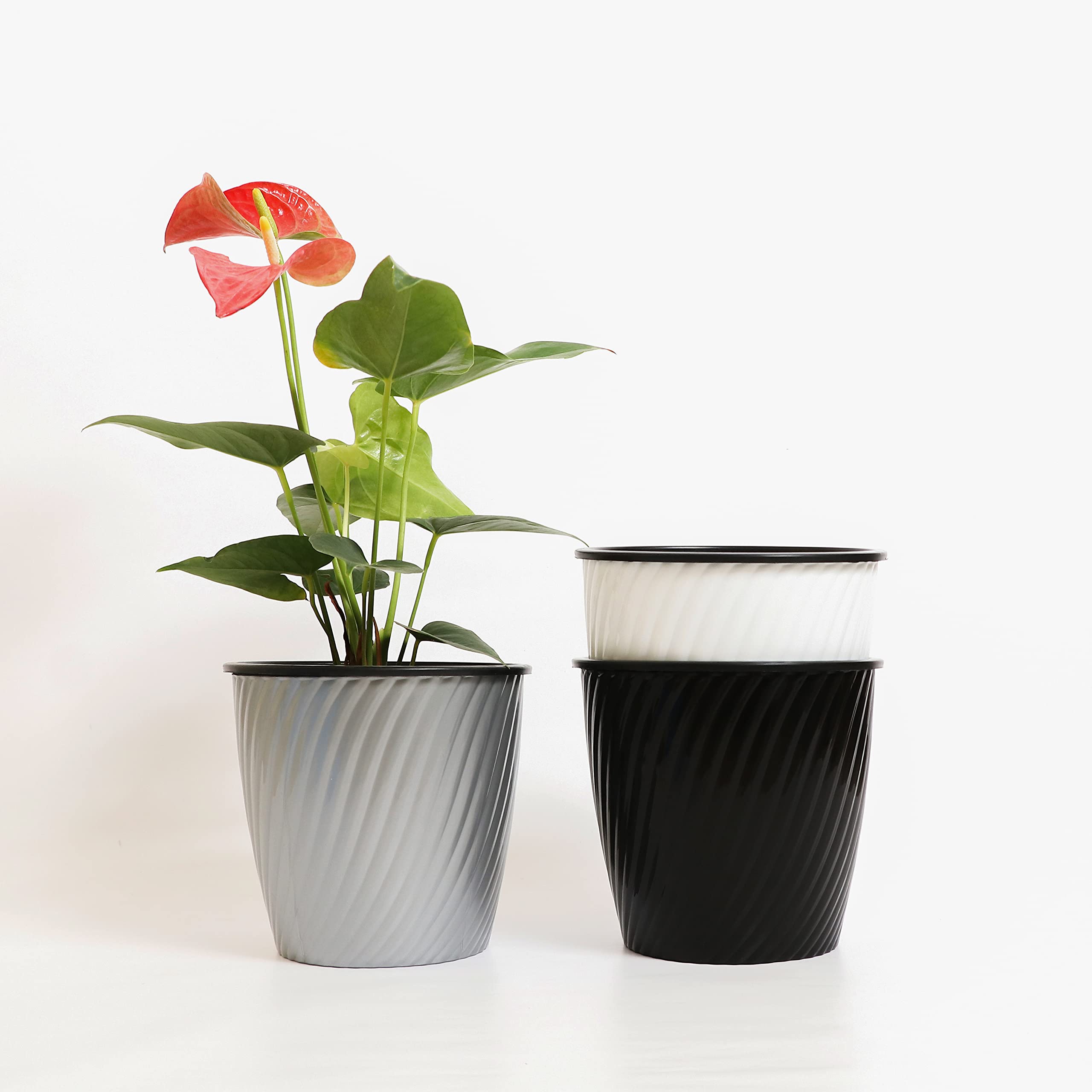 KENLIA Plant Pot with Self-Watering, Virgin Plastic Modern Planter for Indoor, Outdoor & Balcony Flower Garden(Colours-1 White,1 Grey & 1 Black) Set of 3 Planter, with Inner Pots (Multi Colour) (B0C5XZSZ3W) Amazon Price History, Amazon Price Tracker