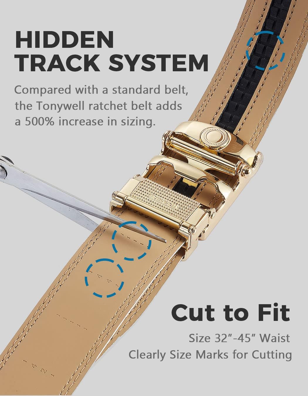 Tonywell Ratchet Belts for Men, Leather Dress Casual Belt, 1 3/8" Adjustable with Comfort Click Buckle - Image 3