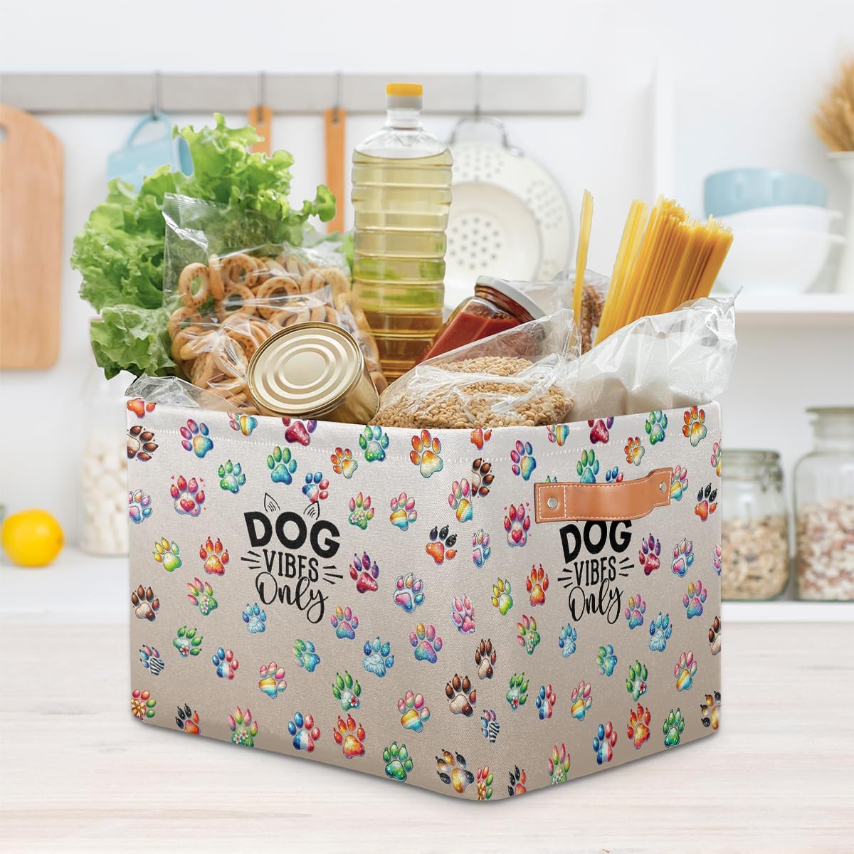 Small Storage Basket With Handles Kids Toy Pretty Paw Animals Storage Bins Collapsible Fabric Cube Storage Organizer Hamper for Nursery Living Room Bedroom Shelves Clothes Toy Box Gifts