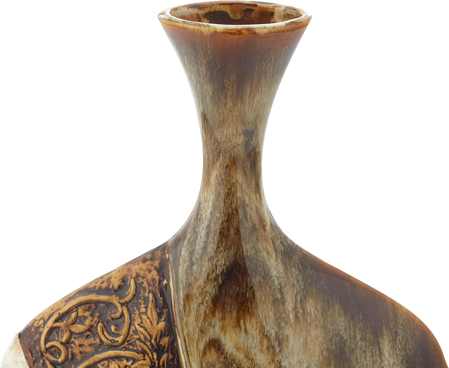 Deco 79 Ceramic Vase with Embedded Details, 11" x 3" x 18", Brown
