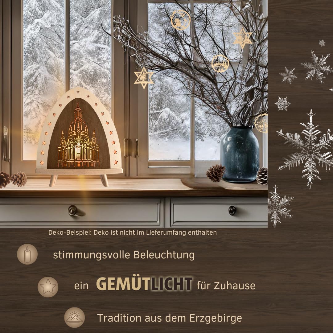 weigla - LED Dekoleuchte Dresdner Frauenkirche I Erzgebirge I Holz | Weihnachtsdeko I Fensterdeko innen I festliche Weihnachtsbeleuchtung