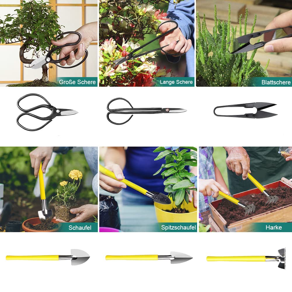 MOSFiATA Bonsai Werkzeug, 13-teilig Bonsai Pflege Werkzeugset mit Gartenschere, Bonsai-Schere, Bonsai-Draht, Mini Rechen und Schaufel