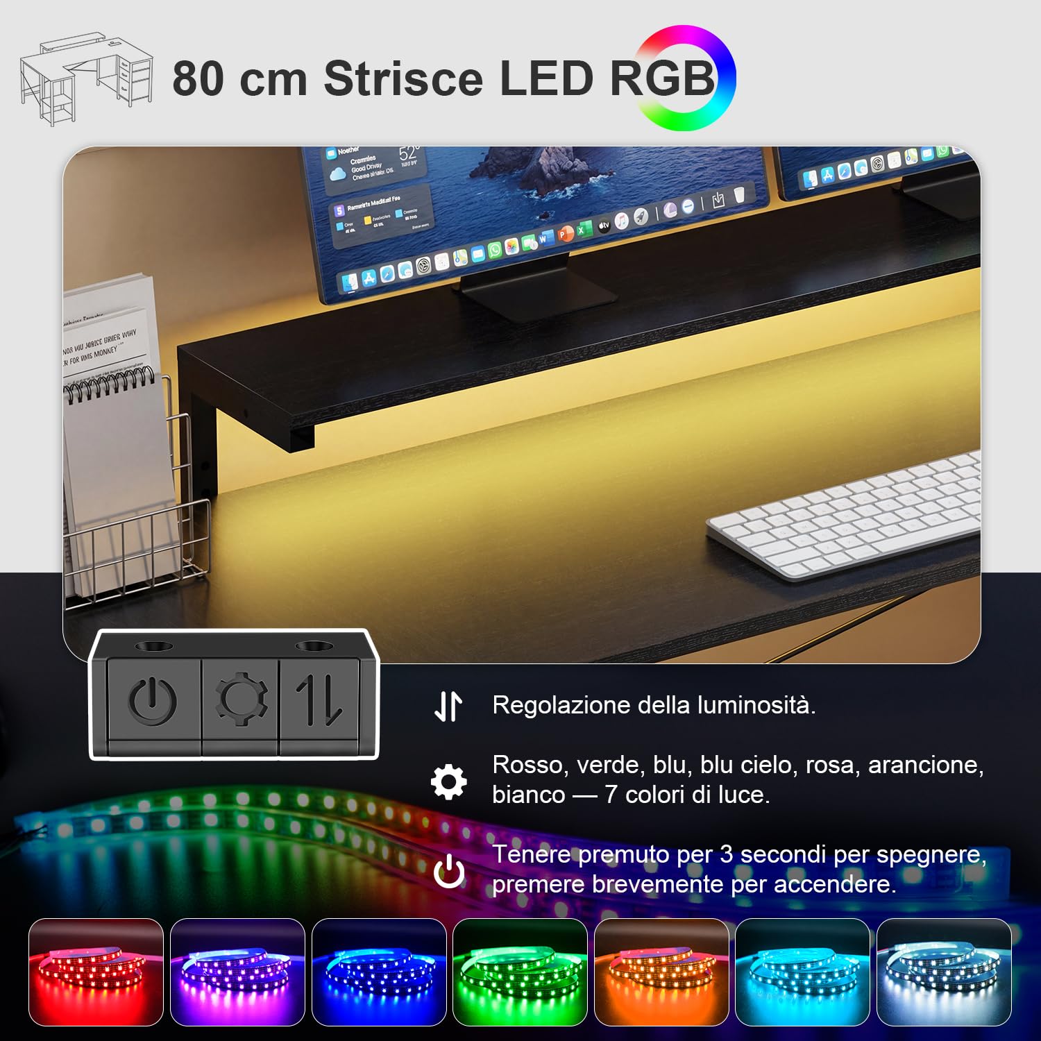 Devoko Scrivania Angolare 170x95 cm, Tavolo A L Da Gioco con 3 Cassetti, Illuminazione LED, Supporto Monitor, 2 Prese + 2 USB, Adatta per Ufficio/Studio, Ideale per Camere, Nera | Illuminazione RGB, Doppio Supporto Monitor, 3 Cassetti, Mensola Laterale, P
