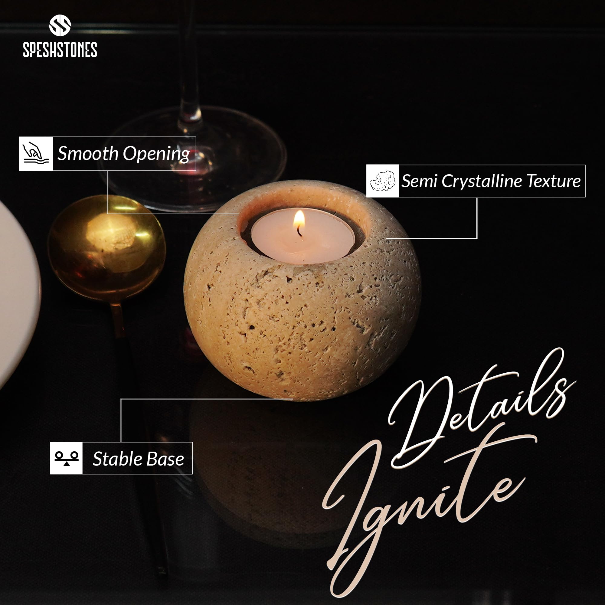 SPESHSTONES Portavelas de mármol de 8,9 cm, de travertino, para decoración de bodas y fiestas, juego de 2 velas pequeñas para centros de mesa y decoración de mesa de comedor