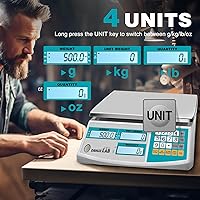 Vista 3 de Báscula de conteo industrial 30kg/66lb x 0.1g Báscula de gramo digital de alta precisión para inventario y conteo con batería, alimentación DC/AC