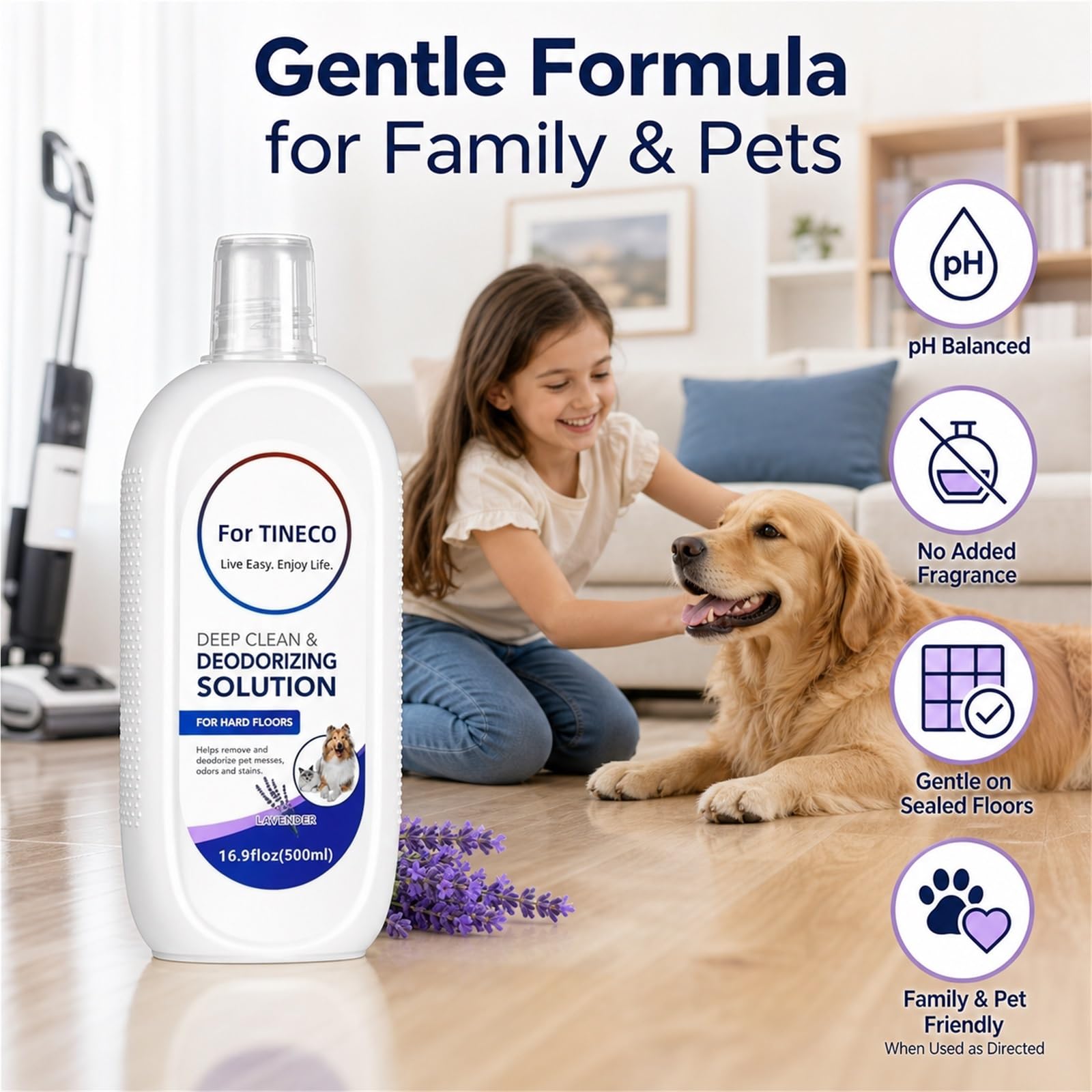 Reinigungsflüssigkeit for Böden Kompatibel mit Tineco iFLOOR/FLOOR ONE | 500 ml 5er-Pack Konzentrierter Lavendelduft pH-neutrale Formel Sicher for Haustiere & Kinder for Nass-/Trockensauger & Wischm