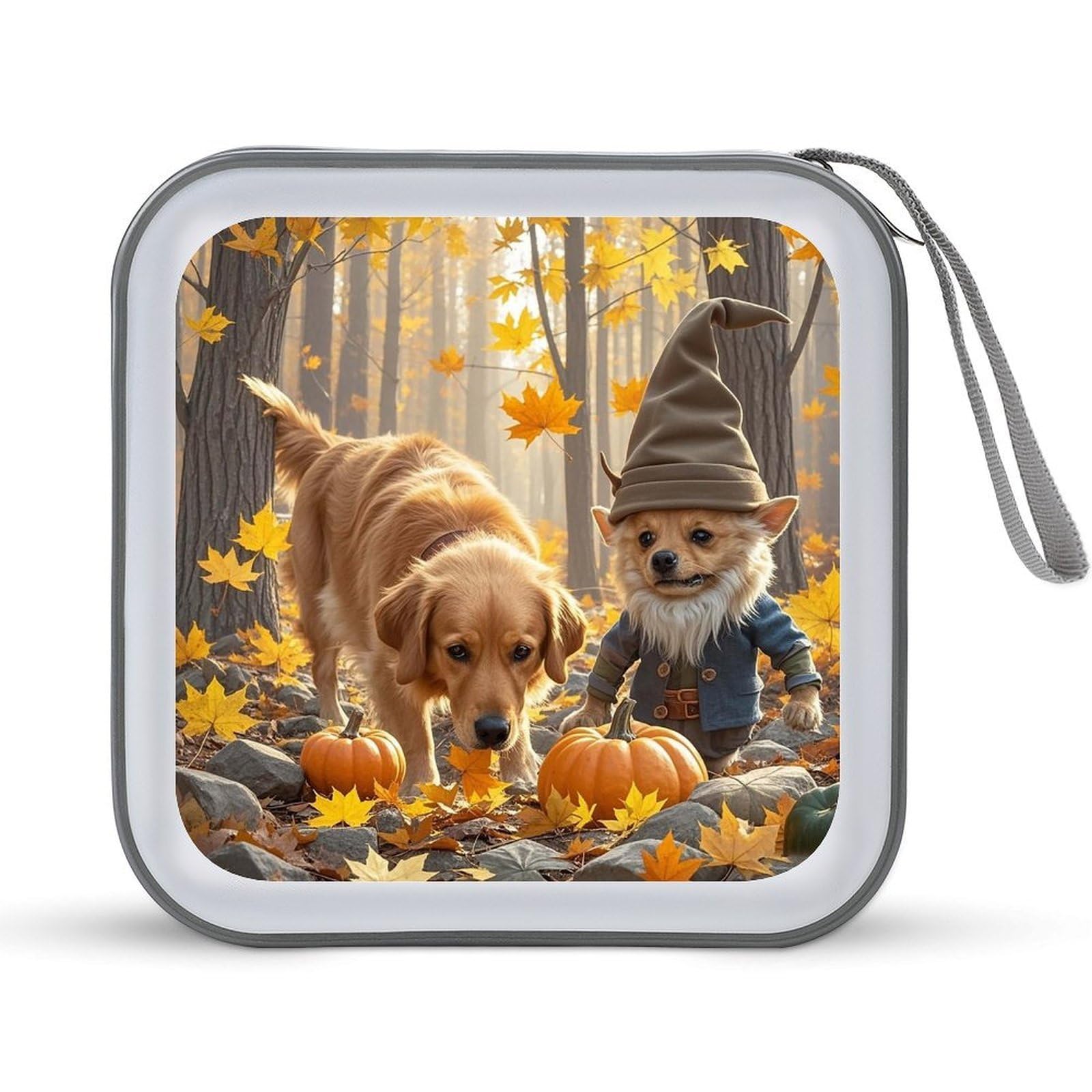 LZQPOEAS Dog And Maple Leaves CD Case DVD Case Holder Wallet 40 Capacity Hard Plastic CD/DVD Portable Storage Binder Zipper DVD Disc Cases CD Storage Organizer Holder for Car Home Office