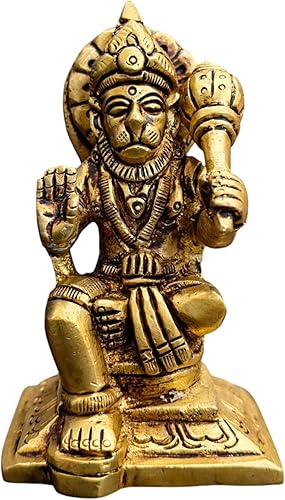 Estatua de Lord Hanuman de latón (10.58 oz, 3.25 pulgadas) escultura de metal de latón Hanuman Murti Bajrangbali Anjaneya Pavanputra figura para