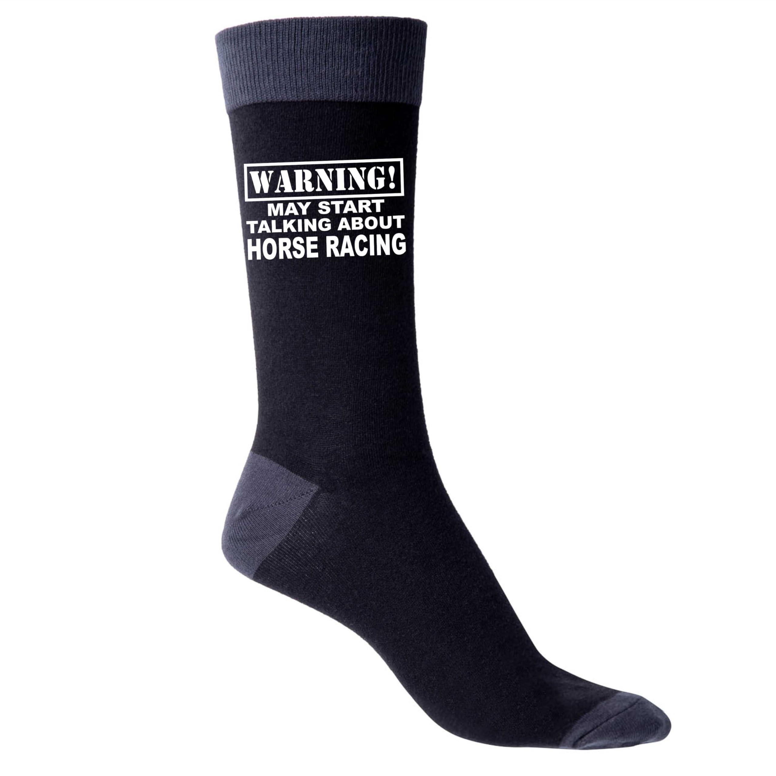 Print4U Warning May Talk About Horse Racing Men's Black Socks Birthday Gift