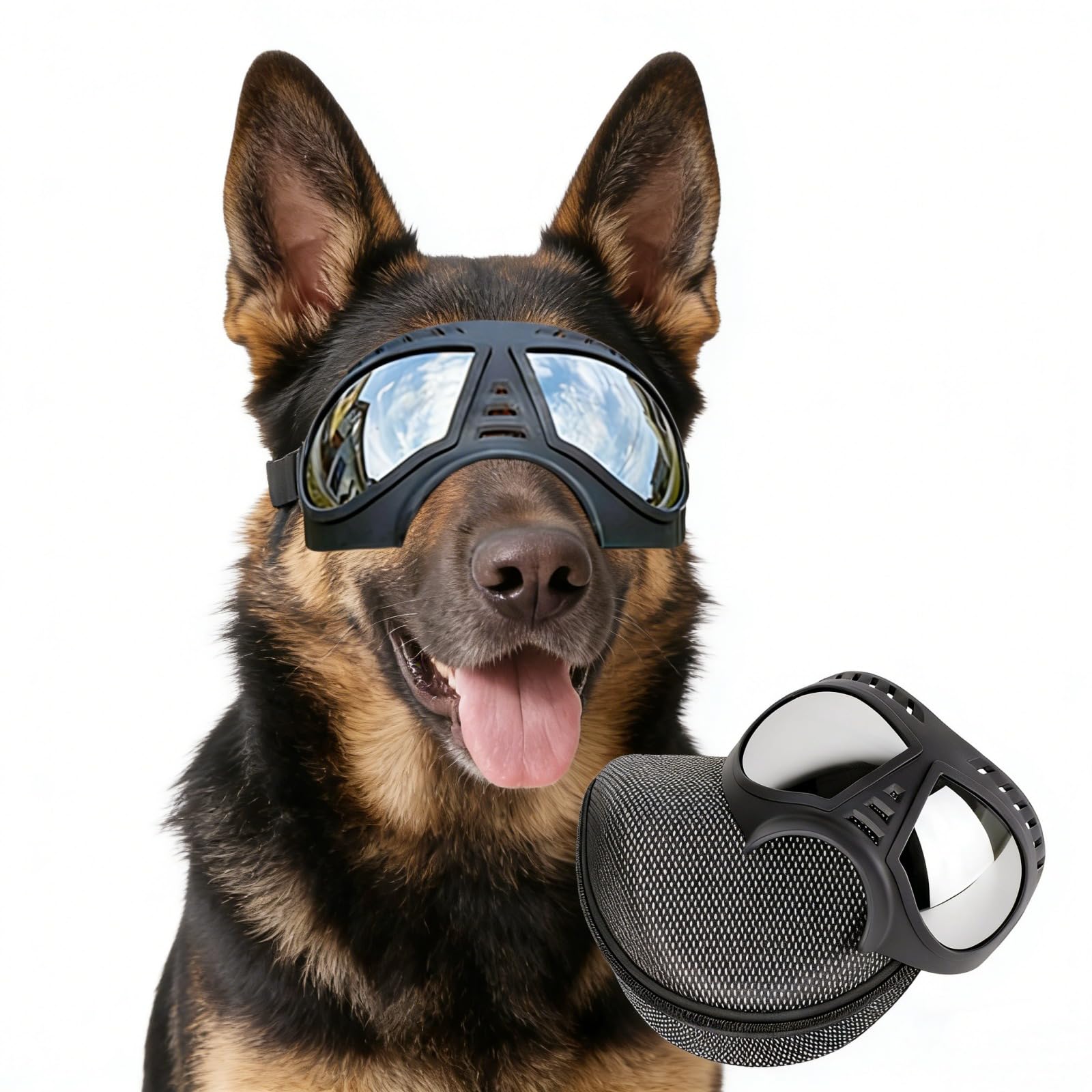 Namsan Dog Goggles Medium-Large Dog Anti-UV Sunglasses Windproof Snowproof Soft Frame Glasses for Long Snout Dogs Eyes Protection, Black