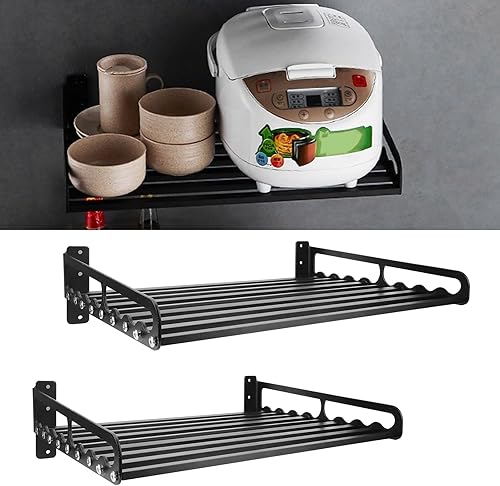 Miniatura 2 de Xcello Estante para horno de microondas, estante de microondas montado en la pared para ahorrar espacio, estante de almacenamiento de soporte