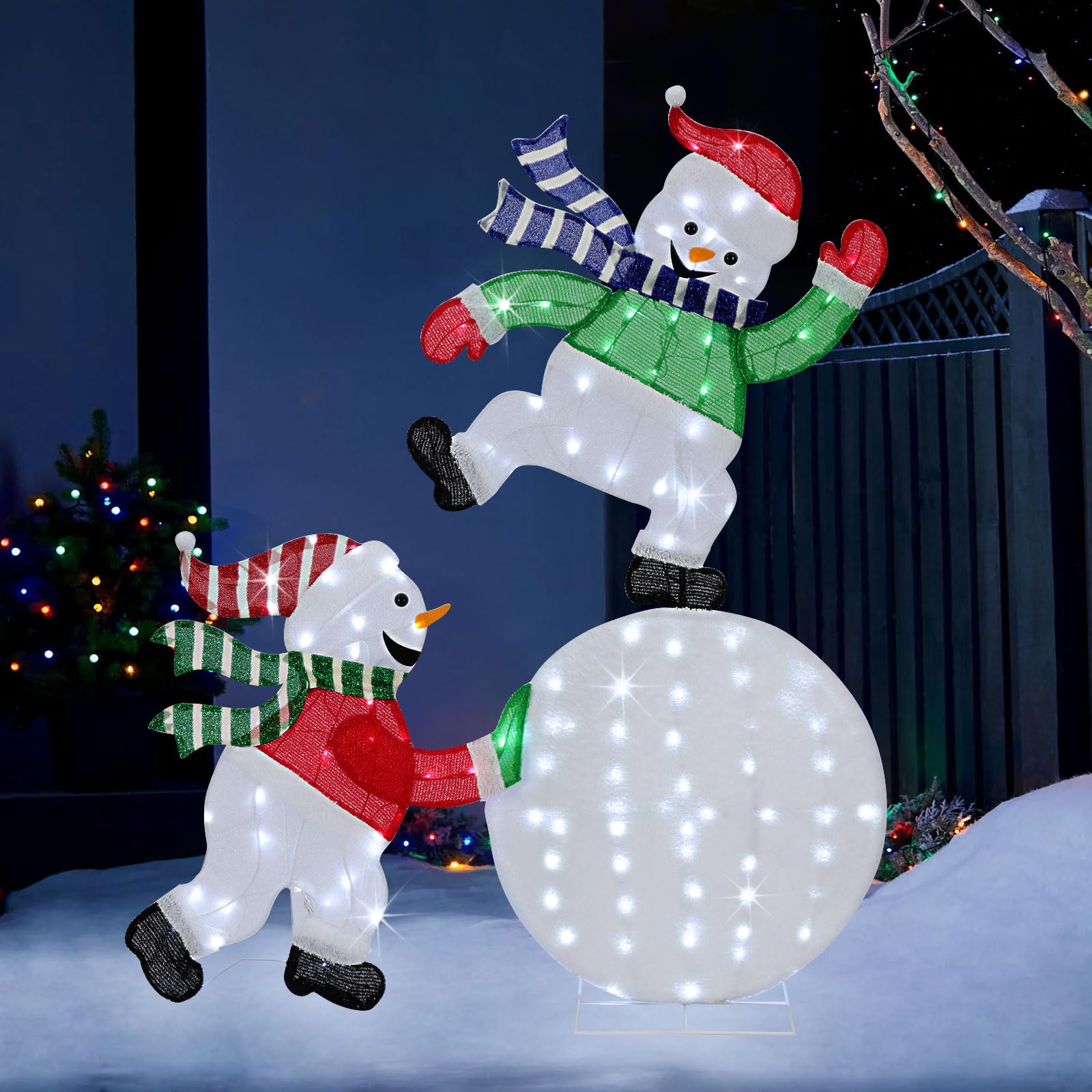 LEWIS&WAYNE 5.6 FT Christmas Outdoor Snowman Lighted, 120 Warm White LEDs Twinkle Effect 2 Snowman Playing Snowball Christmas Holiday Indoor & Outdoor Decorations for Yard, Lawn and Garden