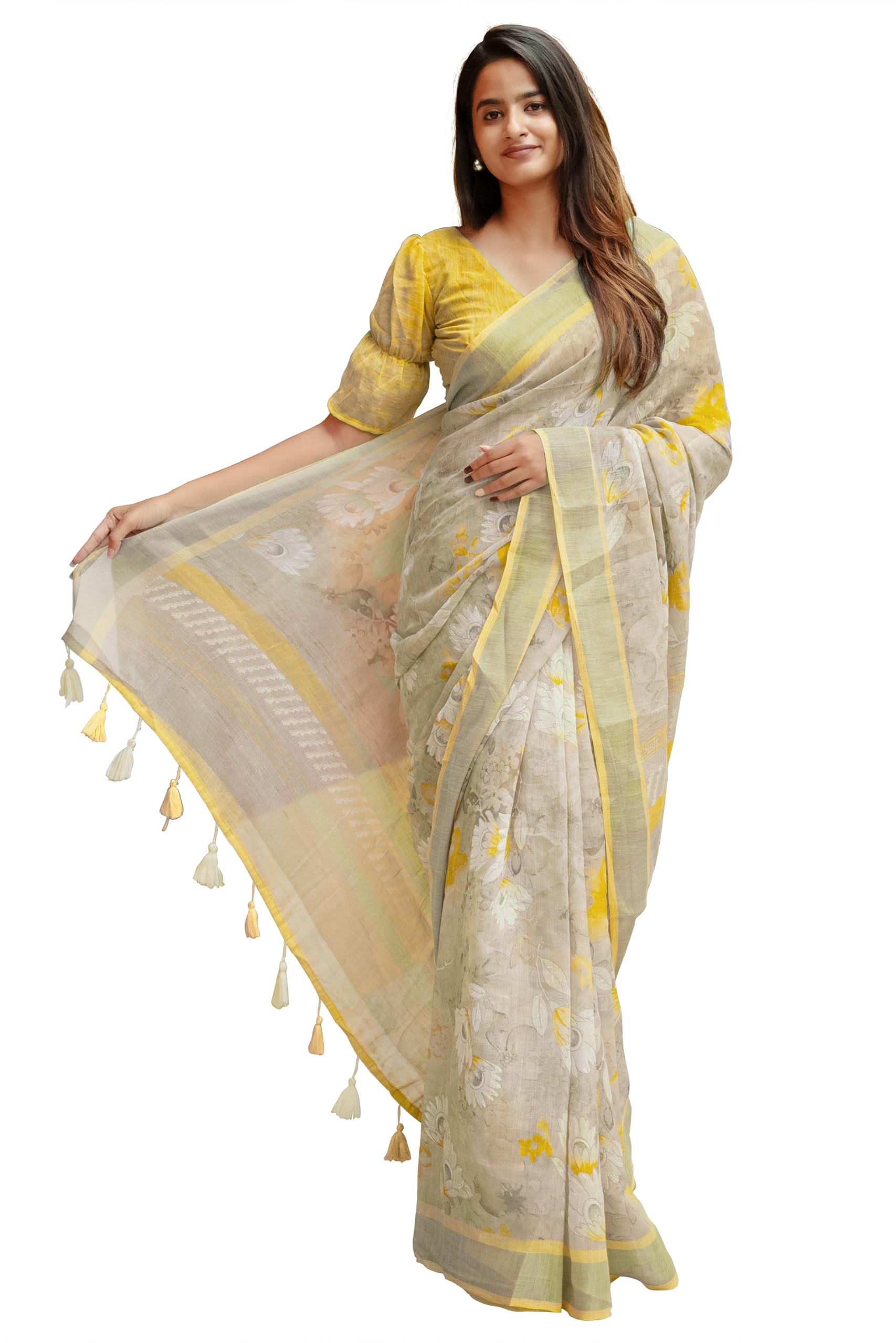 Women's Cotton Blend Floral Printed Saree with Blouse Piece-image-33
