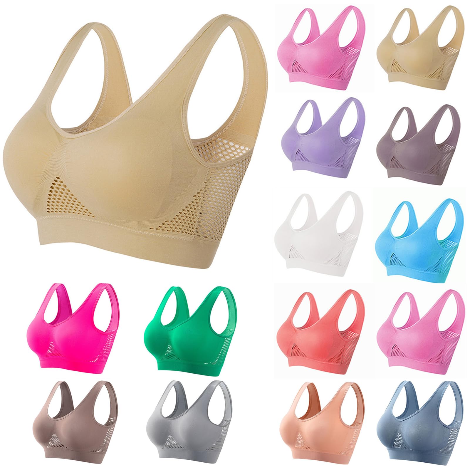 Bras for Women Breathable Liftup Air Bra Mesh Yoga Sports Bra Seamless No Underwire Tank Bras with Removable Pads
