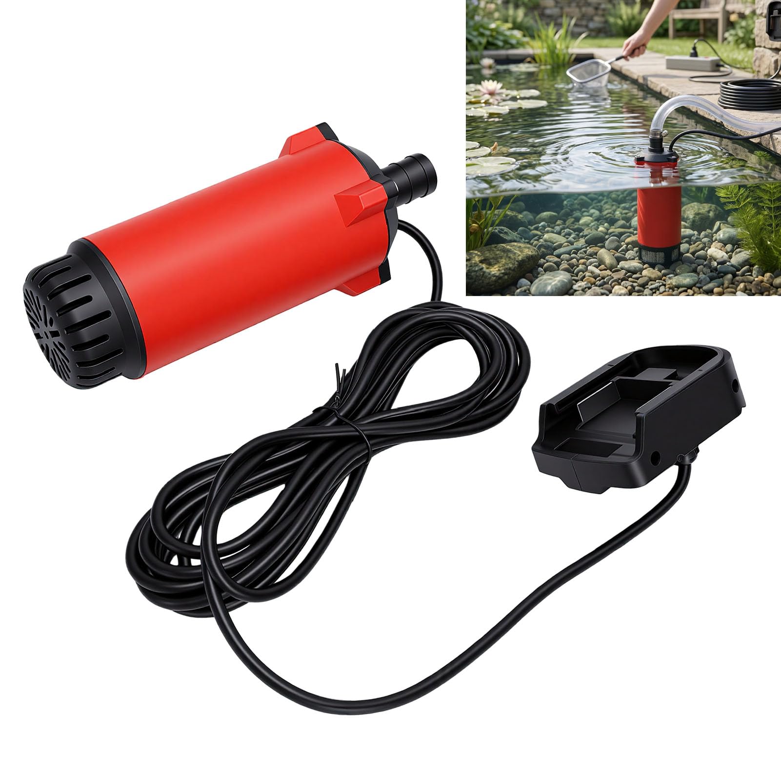 GOWENIC Sumpfpumpe 120 L/h, 5 M Hub, Tragbare Batteriebetriebene Wassertransferpumpe für Gartenbewässerung, Hochwasserschutz, Poolentwässerung mit Zwei 21-V-Batterien (EU-Stecker)