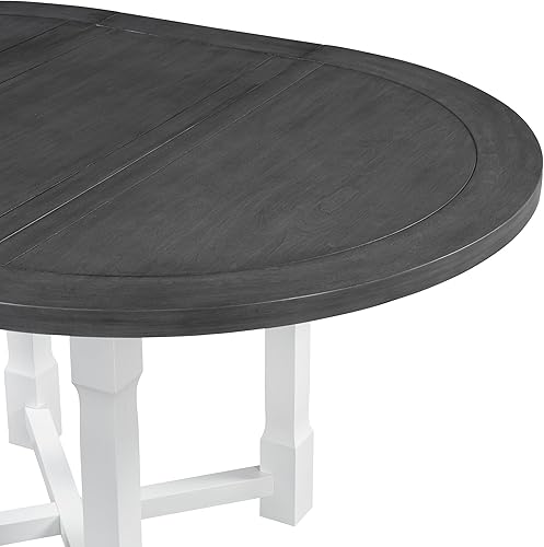 Miniatura 10 de Merax Mesa de comedor extensible de 5 piezas y 4 sillas tapizadas, juego de mesa de comedor redonda ovalada para 4, juego de mesa de cocina de