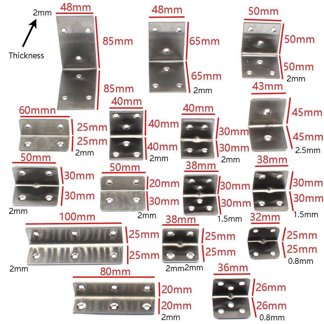 Supporti angolari in acciaio inossidabile a forma di L per scaffali in legno, 8 unità, 40 x 40 x 40 mm