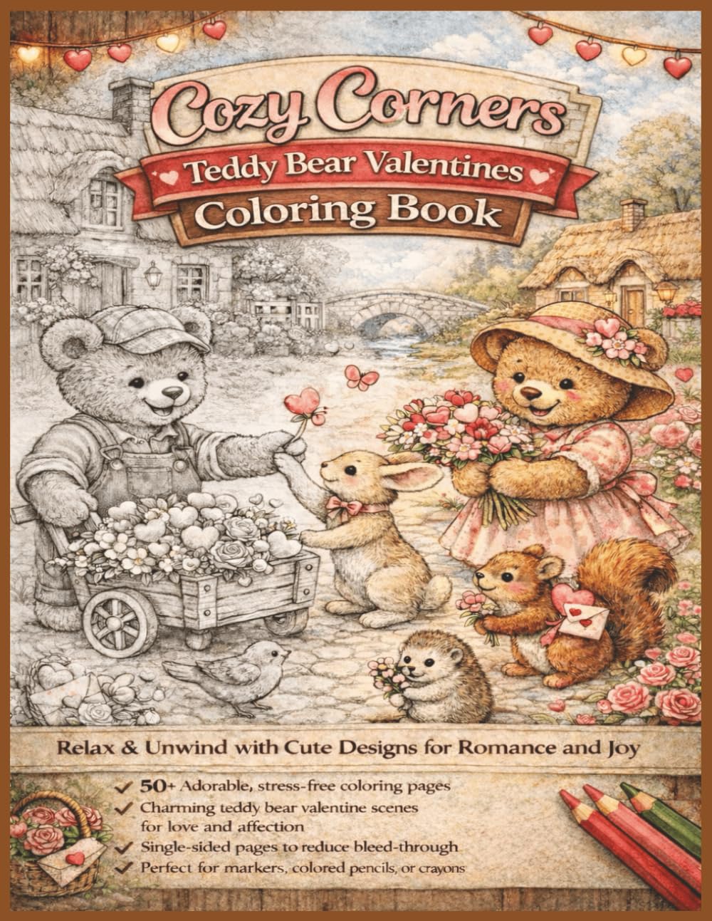 Cozy Corners: Teddy Bear Valentines: Sweet & Simple Cute Designs for Relaxation, Love, and Calm (Cozy Corners Coloring Collection)