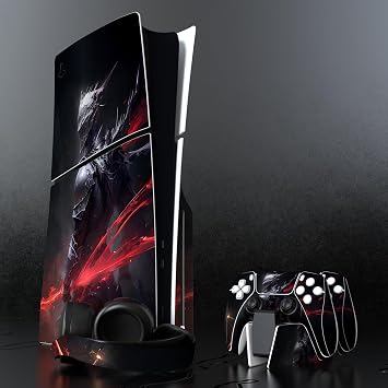 PlayVital Full Set Skin Sticker for ps5 Slim Console Disc Edition (The New Smaller Design), Vinyl Skin Decal Cover for ps5 Controller & Headset & Charging Station & Media Remote - Abyss Knight